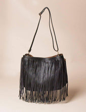 Load image into Gallery viewer, Vegan Leather 2-in-1 Fringe Tote - Black