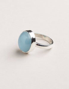 Aquamarine Silver Gemstone Ring - Adjustable