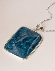 Blue Apatite Square Silver Necklace