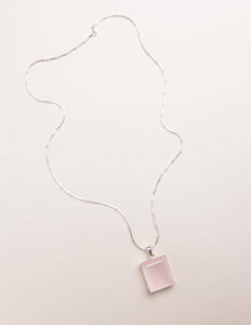 Brazilian Rose Quartz Square Pendant - One of a Kind