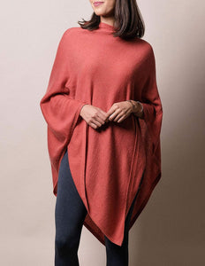 Cashmere & Wool Poncho - Coral